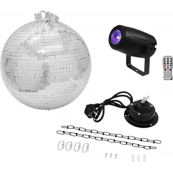 LED-Discokugel-Set EUROLITE 20000562 — 30 cm Spiegelkugel mit Motor und integrierter LED-Beleuchtung