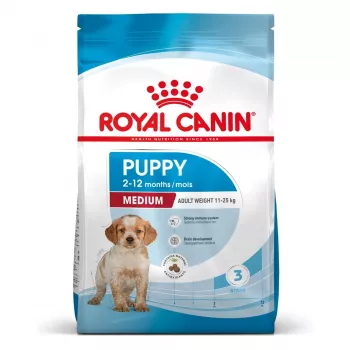 Trockenfutter für Hunde Royal Canin Medium Puppy 15 kg — für mittelgroße Welpen, Hühnergeschmack, 32% Protein, 20% Fett