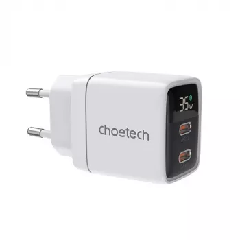 Choetech PD6051 2x USB-C PD 35W GaN-Netzladegerät mit Display - weiß