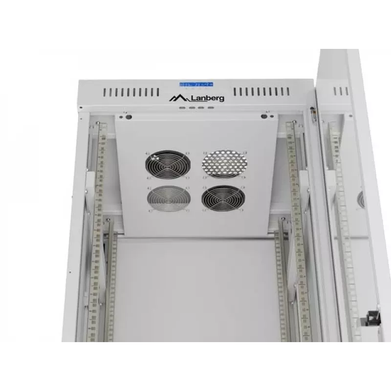 19 Zoll 42U LANBERG Stand-Rack-Schrank 600×600 mm Grau mit Glastür und LCD (flach Pack)