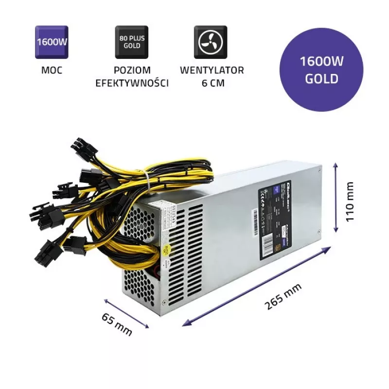 Qoltec 50177 PCI-E-Netzteil Smart 1600W | 80 Plus Gold - Data Mining