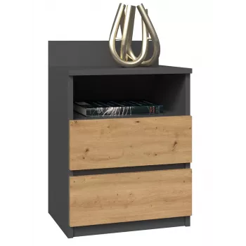 Nachttisch top e shop M1 ANTRACYT/ARTISAN, Eiche, 2 Schubladen, 400×320×590 mm