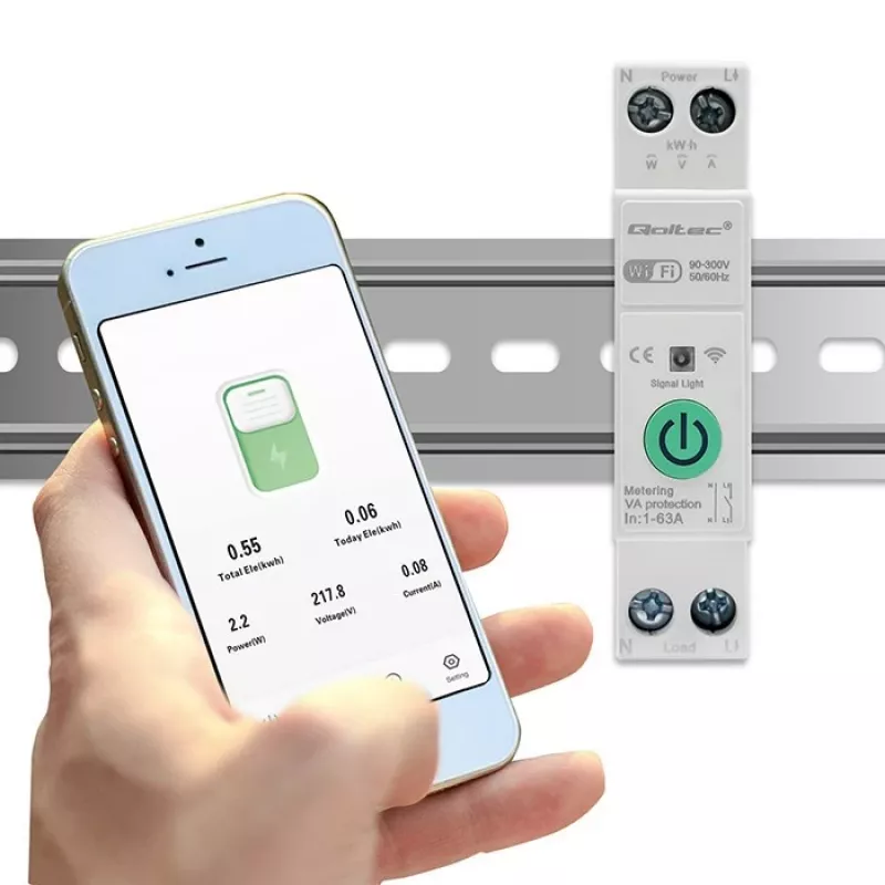 DIN-Schienen-WLAN-Relais QOLTEC 50881 — Netzumschaltrelais 63A für Elektroinstallationen