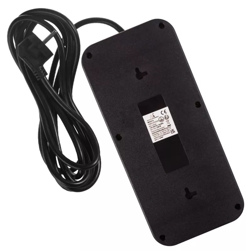 Steckdosenleiste MACLEAN MCE391 B – 6 Steckdosen, 4×USB-A + 1×USB-C, 110–240V, 2500W, 3 m Kabel, schwarz
