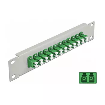 Glasfaser-Patchpanel DeLOCK 10 Zoll 12 Port LC Duplex Grün 1U Grau
