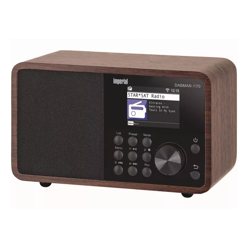 Tragbares DAB+ Radio Imperial DABMAN i170 — FM/DAB+ Tuner, 10 W RMS, 6,1 cm (2,4 Zoll) Display, 3,5 mm, USB-A, schwarz/holzfarben