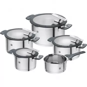 ZWILLING Edelstahl-Topfset SIMPLIFY 5-tlg. – spülmaschinen- & ofenfest, Glasdeckel, geeignet für Keramikkochfelder