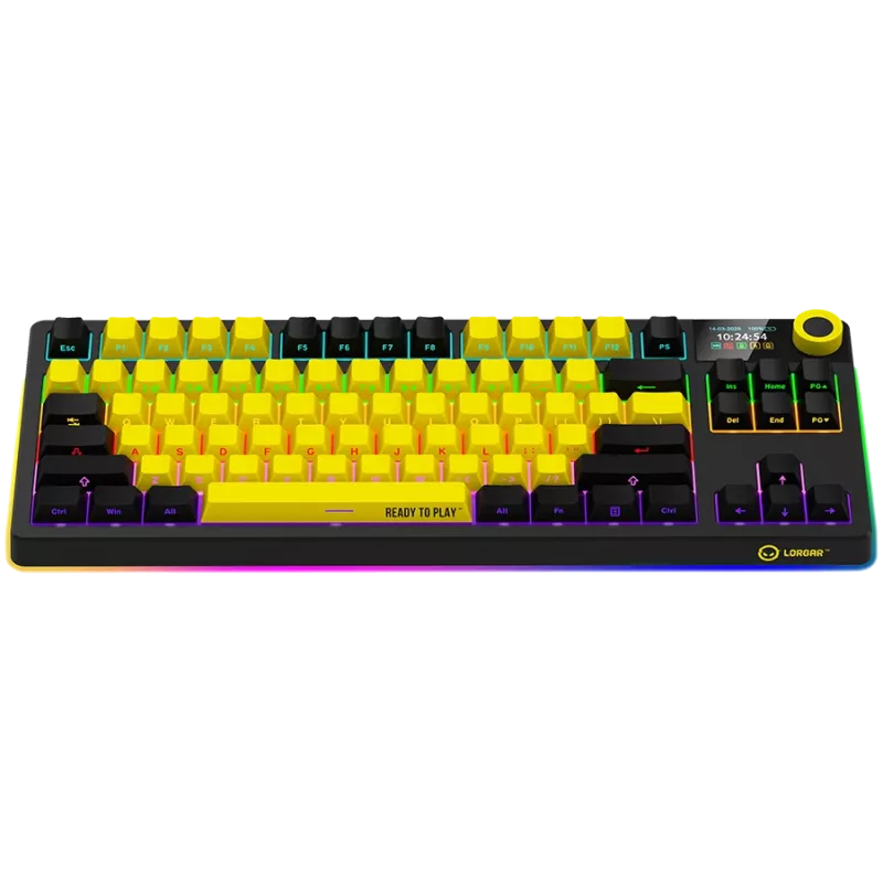 LORGAR KBP70TKLW, Kabellose TKL Mechanische Gaming-Tastatur Pro, Schwarz/Gelb, EN-Layout