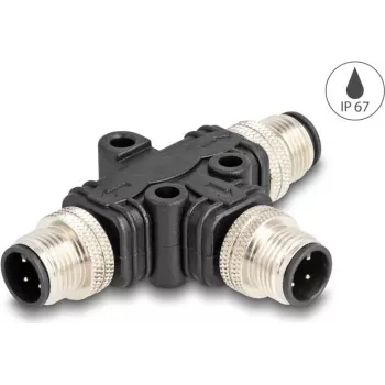 Kabelsplitter DeLOCK M12 T-Splitter A-kodiert 4-polig 1 x Stecker auf 2 x Stecker