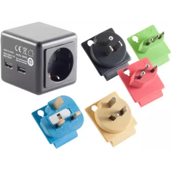 Reiseadapter ShiverPeaks 09-01000 mit 2x USB-Anschlüssen für den internationalen Einsatz