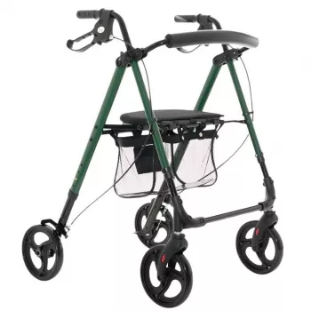 Rollator MDH Grün mit Sitz und Tasche – Aluminiumrahmen, 4 Räder, höhenverstellbar, max. Belastung 136 kg