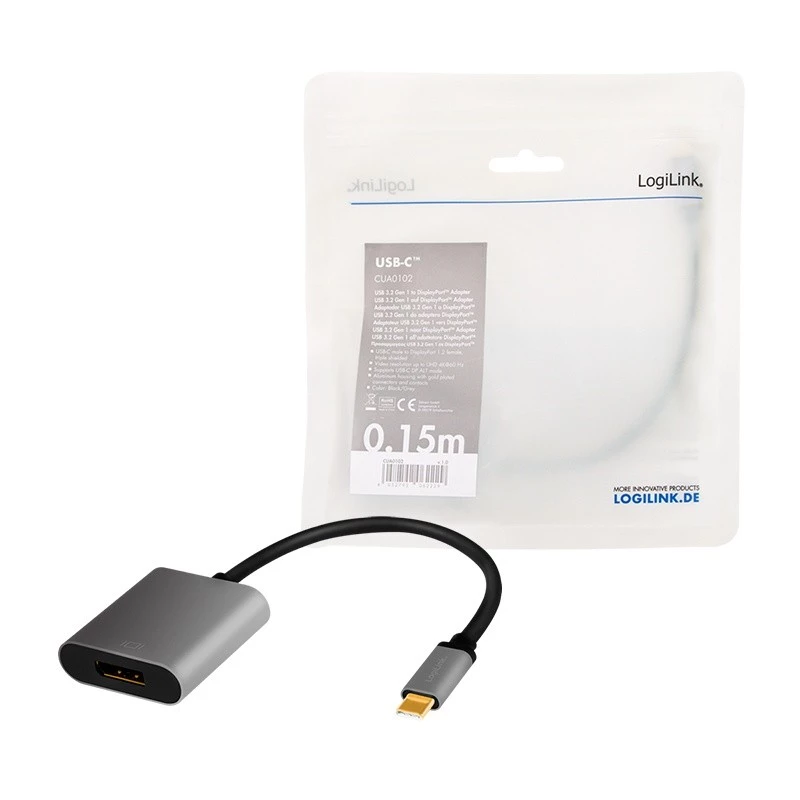 LogiLink CUA0102 USB 3.2 Gen1 Typ-C auf DisplayPort Kabel 0,15 m Schwarz