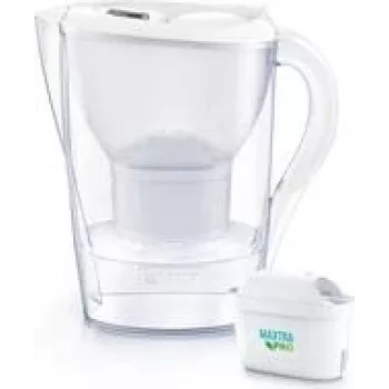 Water filter pitcher BRITA Marella White with 1x ALL-in-1 cartridge and 1x Extra Lime cartridge, 1.0–1.5 L usable capacity
