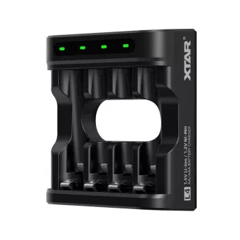 Batterieladegerät XTAR 4-Slot für AA/AAA (Li-Ion, NiMH) USB-C, LED-Anzeigen, schwarz
