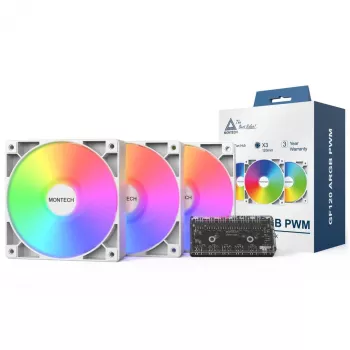 Gehäuselüfter-Set Montech GF120 PWM ARGB 3-in-1 — 120-mm-PWM-Lüfter mit ARGB-Beleuchtung