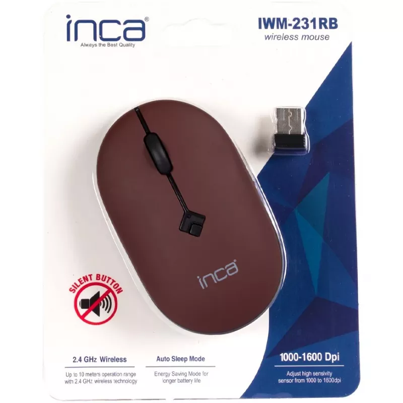 INCA Maus IWM-231RB 1600 DPI, kabellos, 4 Tasten, Braun, 2,4 GHz