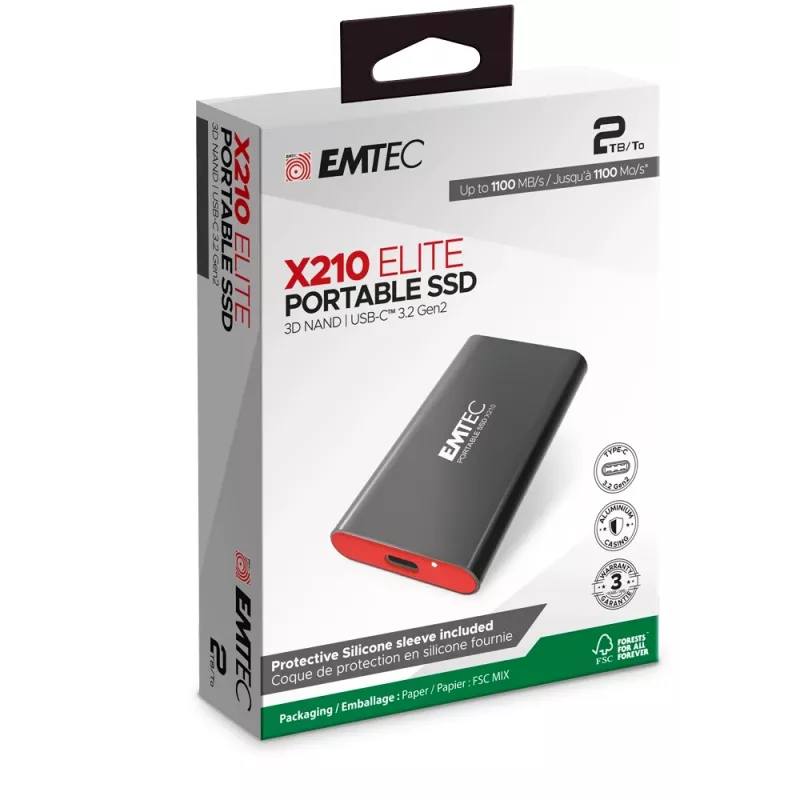 Emtec X210 ELITE 2 TB USB Type-C 3.2 Gen 2 (3.1 Gen 2) Schwarz, Rot