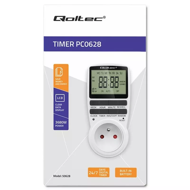 Elektronischer Timer QOLTEC PC0628 mit LCD-Anzeige, 24-Stunden-Countdown