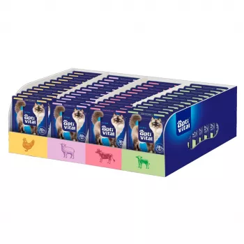OptiVital Beutel für Katzen 112 Beutel - 4 Geschmacksrichtungen. Mit Huhn, Lamm, Rind, Kalb - Mixcase 112x85g
