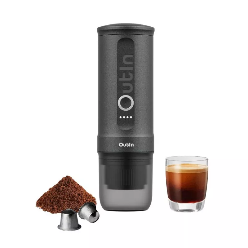 Kaffeemaschine OUTIN Outin Nano Grau — Kaffee-Eingabe als Kaffeepulver, 20 bar, 7500 mAh Akku, 670 g