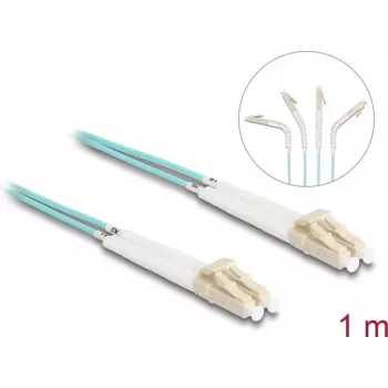Delock - Netzwerkkabel - LC Multimode (M) abgewinkelt auf LC Multimode (M) abgewinkelt - 1,0 m - Glasfaser - Duplex - 50/125 Mikrometer - OM3 - halogenfrei - aquamarin (88079)