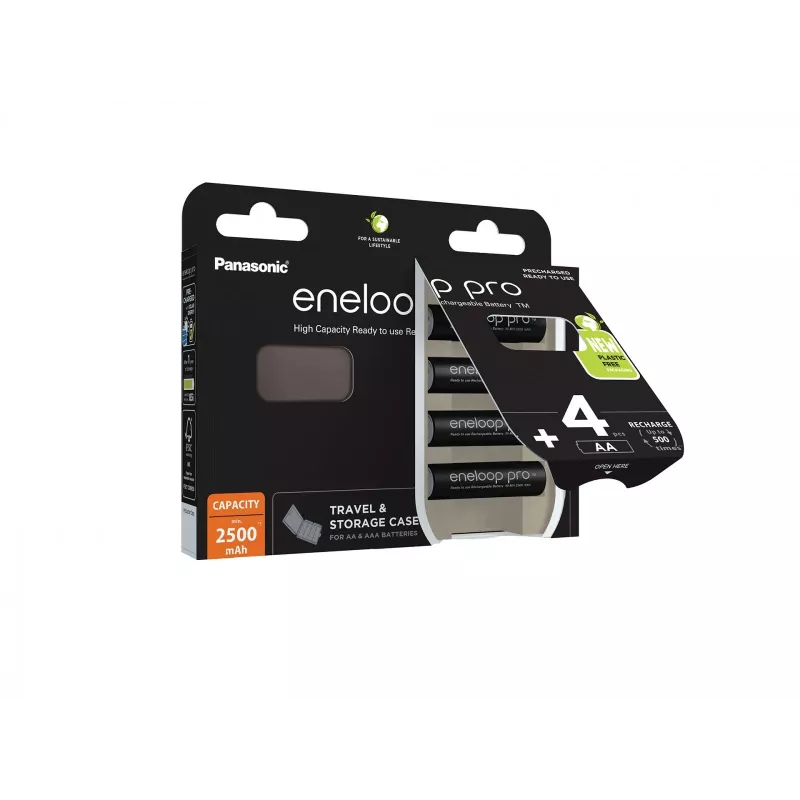 Akkus PANASONIC ENELOOP PRO AA 2500 mAh 4 Stück + Etui (BK-3HCDE/4CP+CASE)