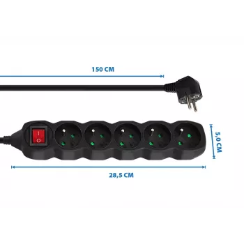 Power Extension Esperanza ELK214K 1.5 m Kabel 5 Type E outlets Indoor Schwarz