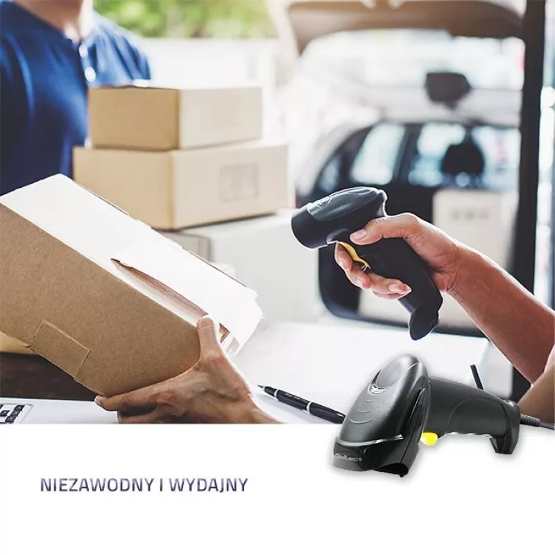 Qoltec 1D Laser Barcode Reader | USB | Schwarz