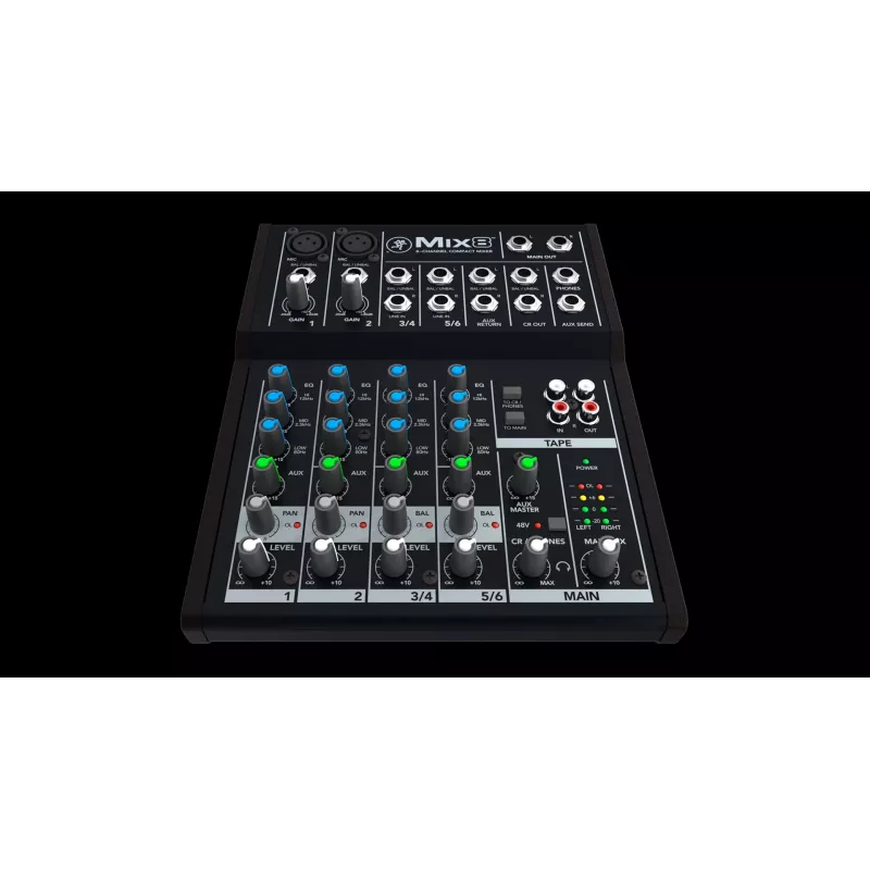 Mixer Mackie Mix8 — 8-Kanal-kompakter Analogmixer, 20–30000 Hz, 3800 Ω Mikrofoneingangsimpedanz, 198×244×53 mm