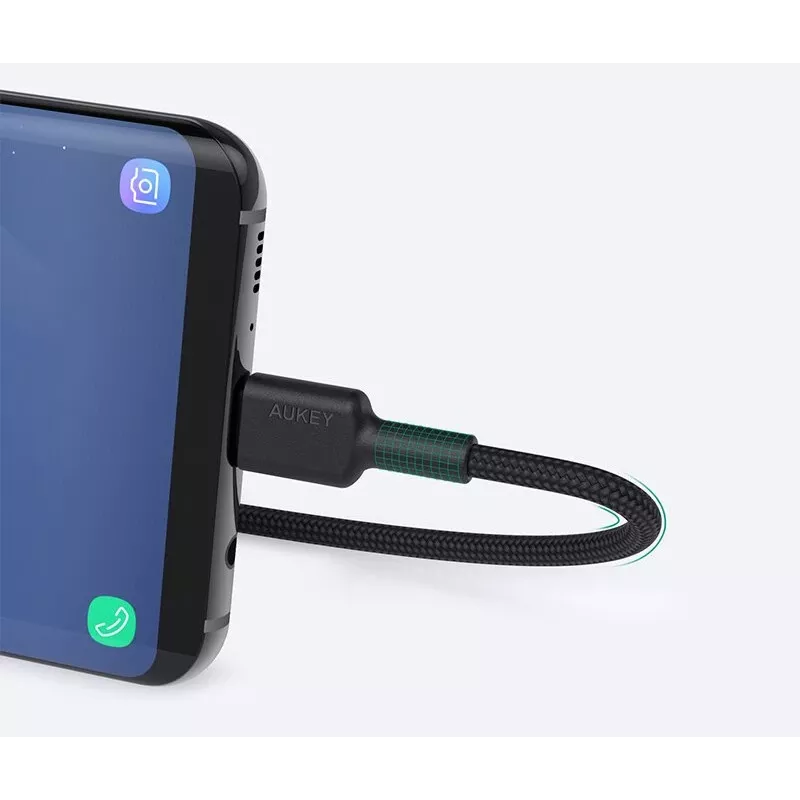 USB-A-auf-USB-C-Kabel AUKEY CB-CD30 0,9 m – Schwarz, geflochten, USB PD 3.0, 0,48 Gbit/s