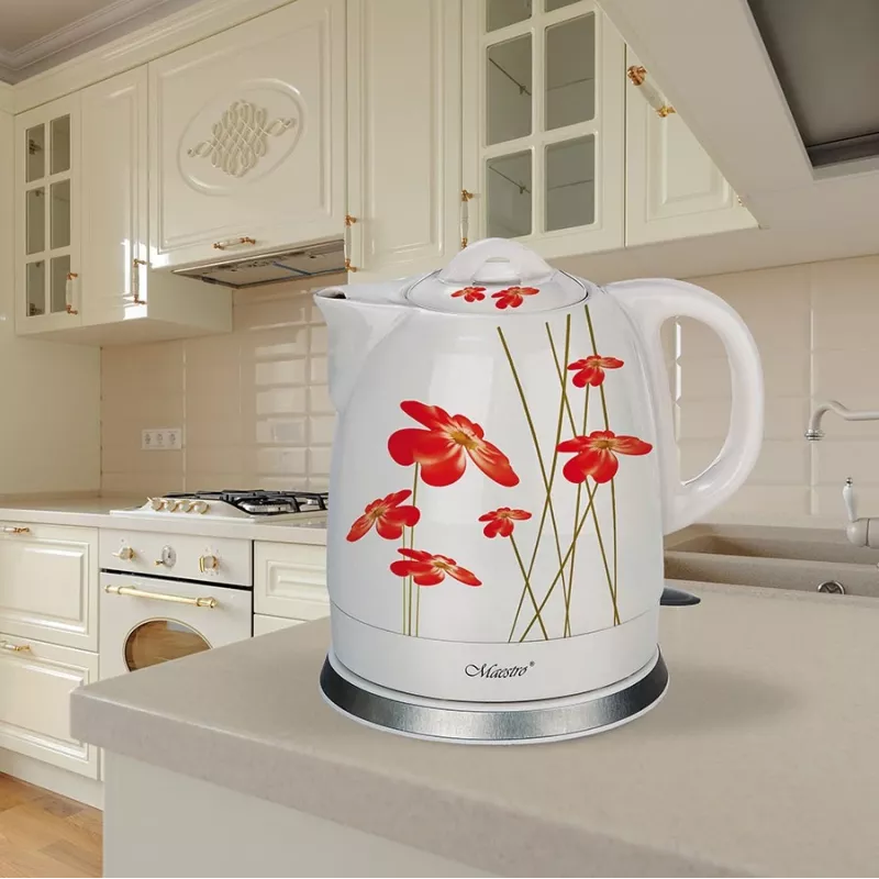 Feel-Maestro MR-066-RED FLOWERS Wasserkocher 1,5 L 1200 W Rot, Weiß