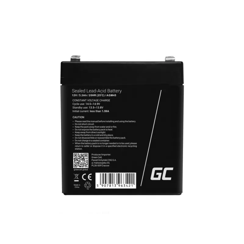 Green Cell AGM45 UPS-Batterie, versiegelte Blei-Säure (VRLA), 12 V, 5,3 Ah