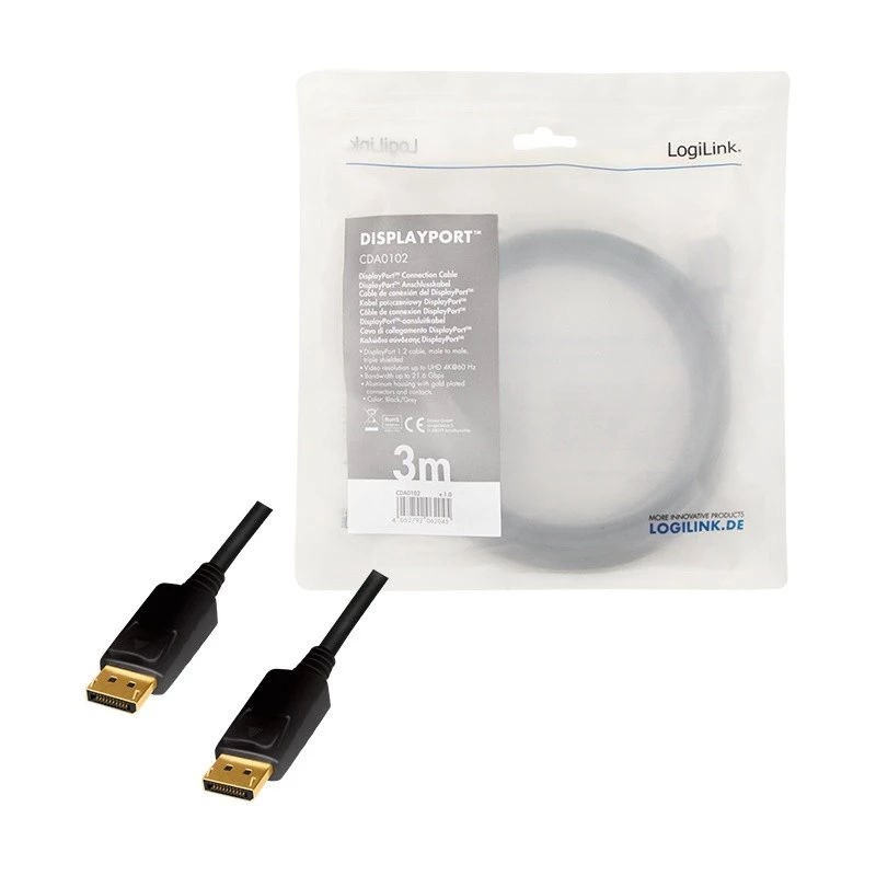 DisplayPort-Kabel LogiLink CDA0102 3 m Grau Schwarz