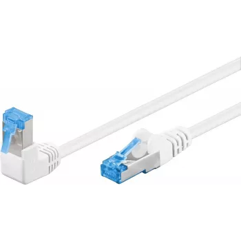 Goobay CAT 6A Patchkabel 1x 90° gewinkelt, S/FTP (PiMF), Weiß, 2 m – Rastnase oben, LSZH Halogenfrei, Kupfer (51565)