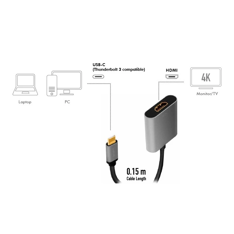 LogiLink CUA0103 USB 3.2 Gen1 Type-C-auf-HDMI-A-Kabel 0,15 m Schwarz Grau