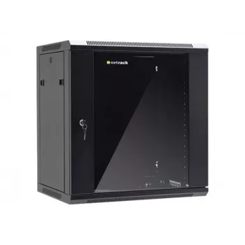 NETRACK 019-120-645-022 Wand-/Hängeschrank 19 Zoll 12HE/450 mm Glastür schwarz abnehmbare Seitenwände