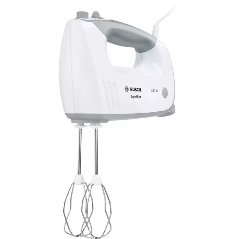 Handmixer Bosch MFQ36400 — 450 W, 5 Geschwindigkeiten, Turbo, 1,3 m Kabel, grau/weiß
