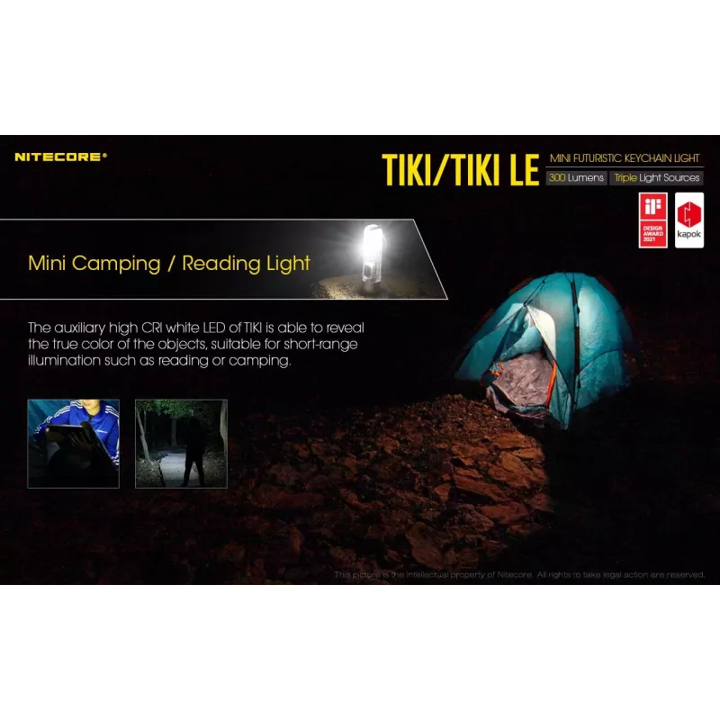 Handtaschenlampe Nitecore TIKI LE — 300 lm, USB-wiederaufladbar, Polycarbonat, IP66, stoßfest, 10,5 g, 55 mm, Schwarz