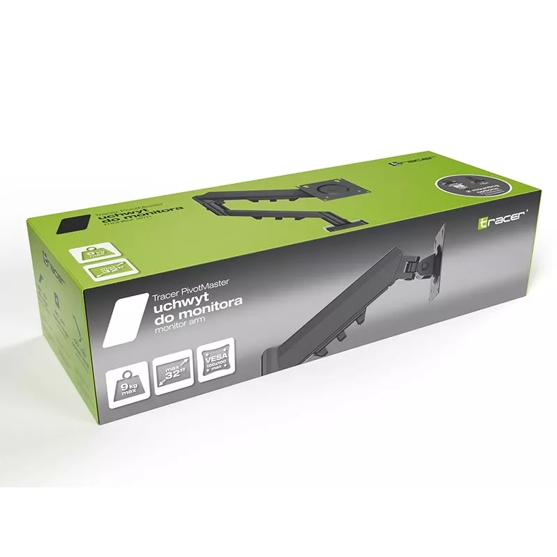 Monitorhalterung TRACER Pivot Master TRAUCH47659 — höhenverstellbar, neig-/drehbar, VESA 100×100, bis 9 kg, für 13–32 Zoll Bildschirme, Tischmontage, schwarz