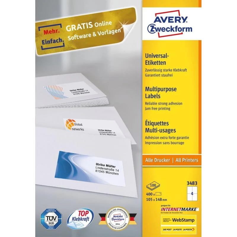 Selbstklebendes Etikett Rechteck Avery 3483