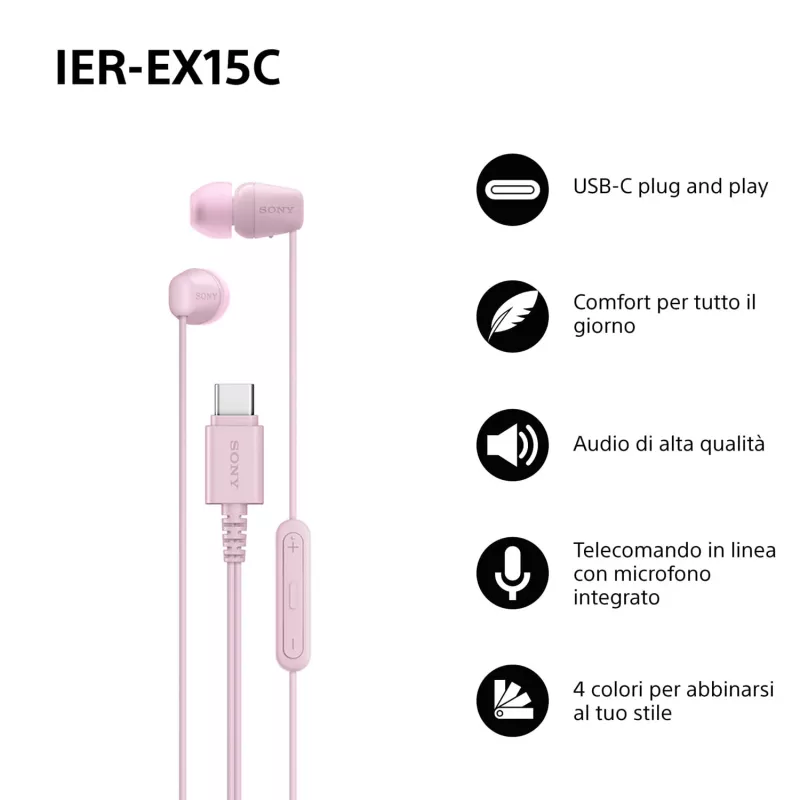 Sony IER-EX15C Headset Kabelgebunden Im-Ohr Anrufe/Musik USB Typ-C Pink