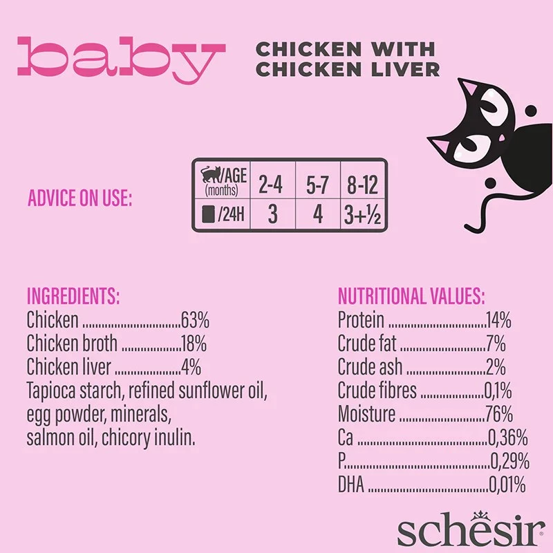 Nassfutter für Katzen Agras Pet Foods Schesir Baby in Brühe 70 g — Huhn, getreidefrei, für Junge Katzen