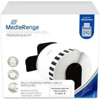 Endlospapieretikett MediaRange DK-22205 62 mm 30,48 m Schwarz auf Weiß