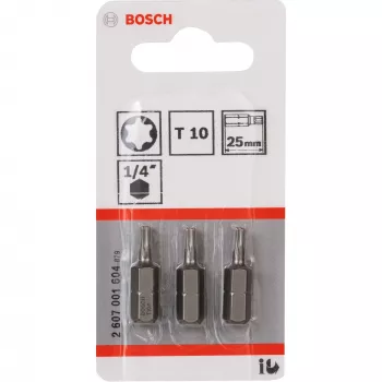 Bosch Schrauberbit extrahart, 3 Stk., Torx, T10, Stahl, T10, 25 mm