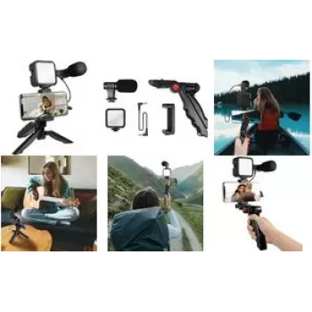 Vlogger Starter Kit LogiLink AA0157 LED-Licht Mikrofon Handgriff