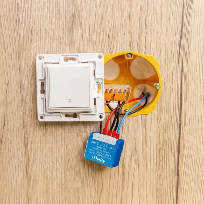Smart-Relais Shelly Qubino Wave 1 Mini kabellos 110–240V, 8A AC / 5A DC, 868,4 MHz, für Innenräume, blau