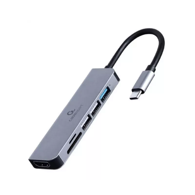 Dockingstation GEMBIRD A-CM-COMBO6-02 — kabelgebunden USB 3.2 Gen 1 Type-C, HDMI, 1x USB-A, 2x USB 2.0, SD/MicroSD (≤128 GB), grau