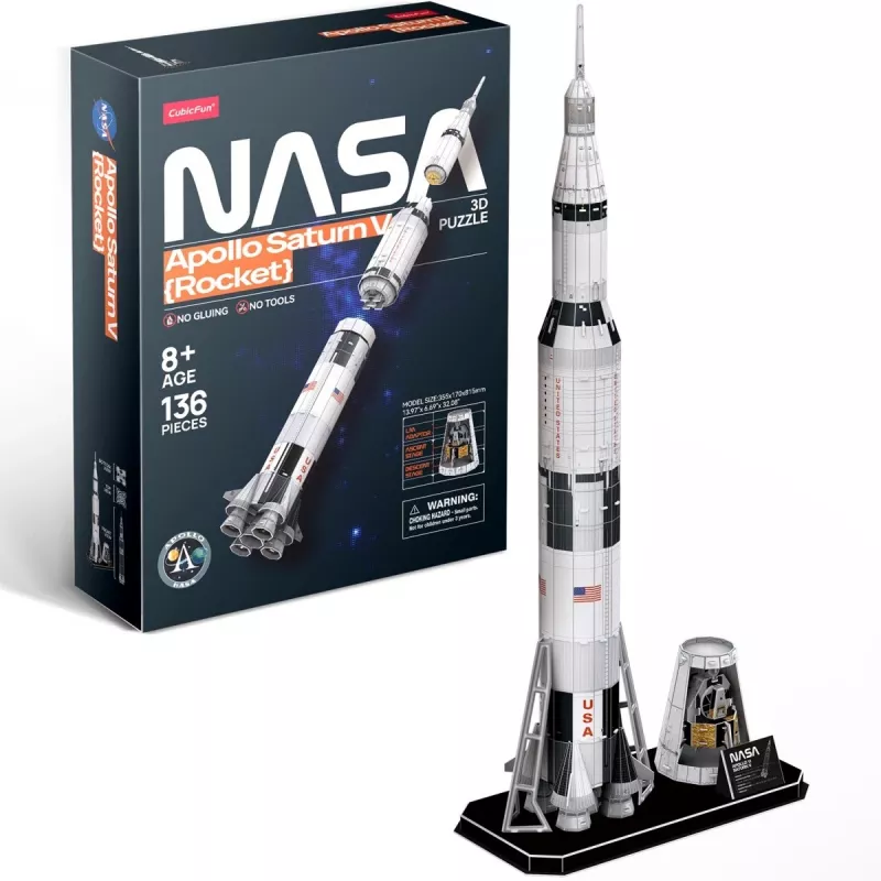 3D Puzzle cubicfun Apollo Saturn Raketenmodell — maßstabsgetreuer Zusammenbau-Lernbausatz