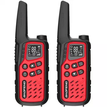 Tragbares Walkie-Talkie Baofeng BF-T25E — 16 Kanäle, 0,5 W, Li-Ion 1400 mAh, 2er-Set (rot)