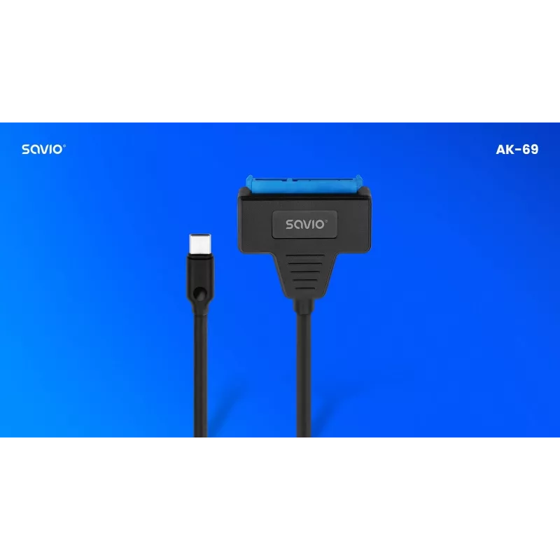 SAVIO SATA-zu-USB-C-Schnittstellenkabel AK-69, SATA-Buchse auf USB-C-Stecker, USB 3.2 Gen 1 (5 Gbit/s), 0,25 m, schwarz
